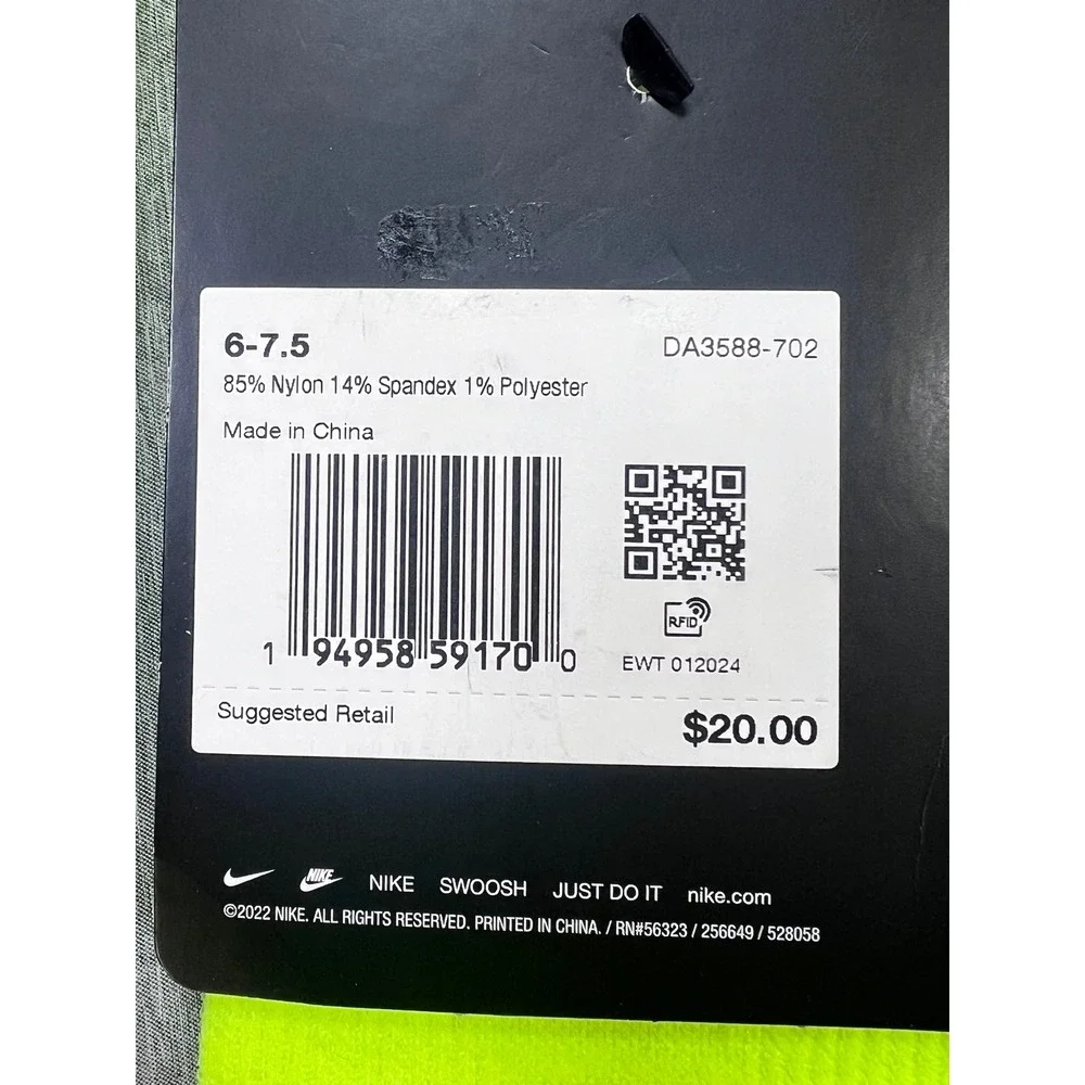 3 Nike Spark Lightweight Running Ankle Socks Volt‎ Neon Yellow M 6-7.5 W 7.5-9